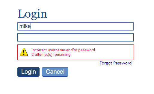 Incorrect Username or password 1